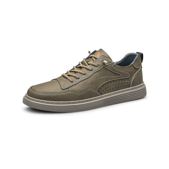 Mens Leather Casual Shoes Breathable Anti-slip Fashion Sneakers Lightweight Formal Business Oxford Shoes Brown 11.5 US