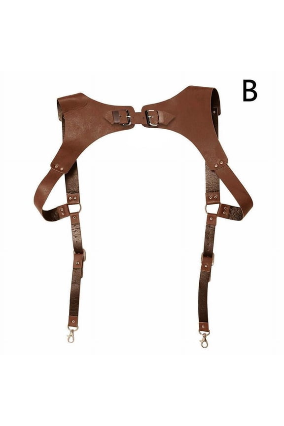 Mens Leather Chest Body Harness Belt Adjustable Buckle Straps Brown Half Harness Belt