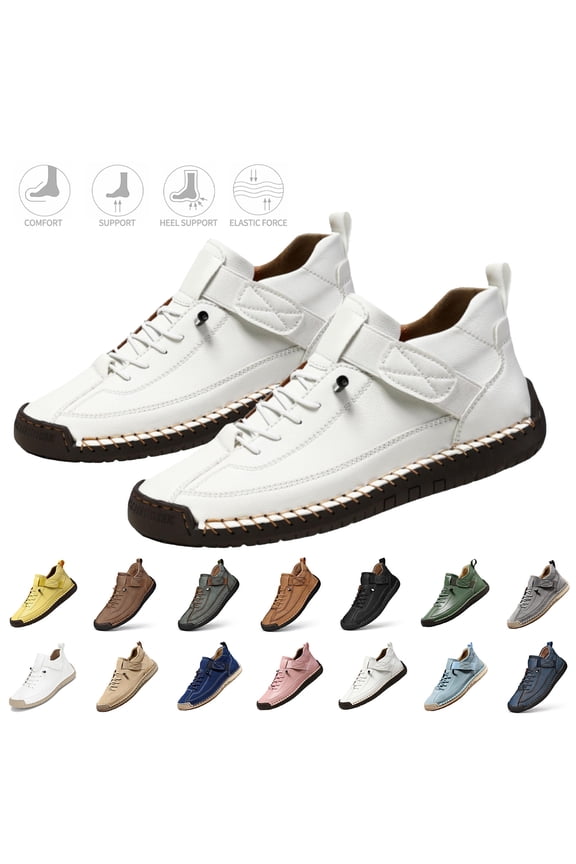 Mens Leather Chukka Ankle Boots Shoes Hand-Stitched Orthopedic Breathable Waterproof Non-Slip Slip on Shoes Fathers Day Gift Business Casual Slip Resistant Lightweight Footwear,White 42(US-9.5)