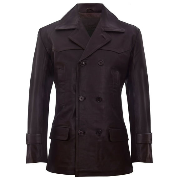 Mens Leather CowHide German Peacoat-Epping in Brown