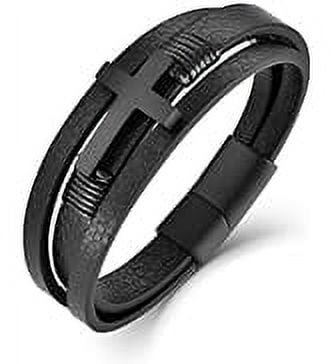 Mens Leather Cross Bracelet Multi-Layer Braided Faith Cross Bracelet for Religious Bangle Wristband Jewelry for Men Women