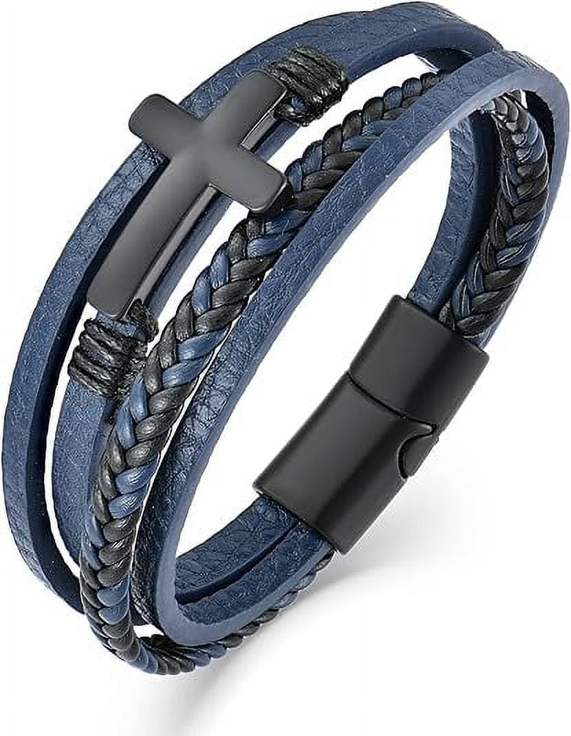 Mens Leather Cross Bracelet Multi-Layer Braided Faith Cross Bracelet for Religious Bangle Wristband Jewelry for Men Women
