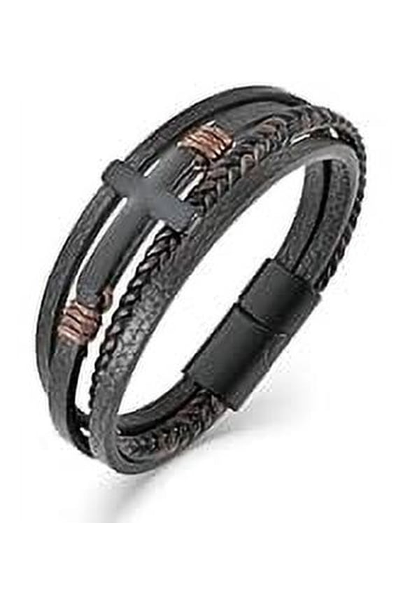 Mens Leather Cross Bracelet Multi-Layer Braided Faith Cross Bracelet for Religious Bangle Wristband Jewelry for Men Women