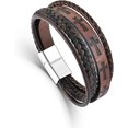 thumbnail image 1 of Mens Leather Cross Bracelet Multilayer Braided Wristband Bangle Bracelets with Stainless Steel Buckle Religious Gift for Men, 1 of 6