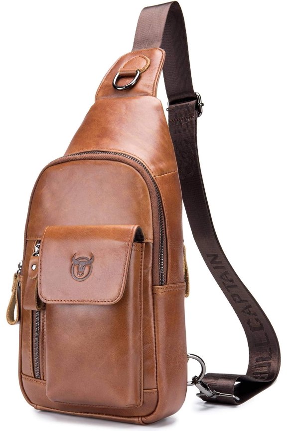 Mens Leather Crossbody Bag  Sling Bag Casual Daypacks Chest Bags for Travel Hiking Backpacks