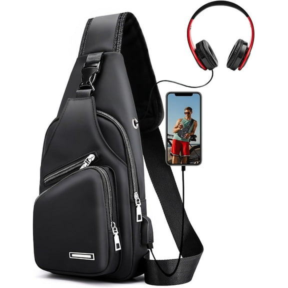 Mens Leather Crossbody Bag Trendy Sling Bag Man Purse Waterproof Sling Backpack Daypack Cross Body Chest Bag for Men