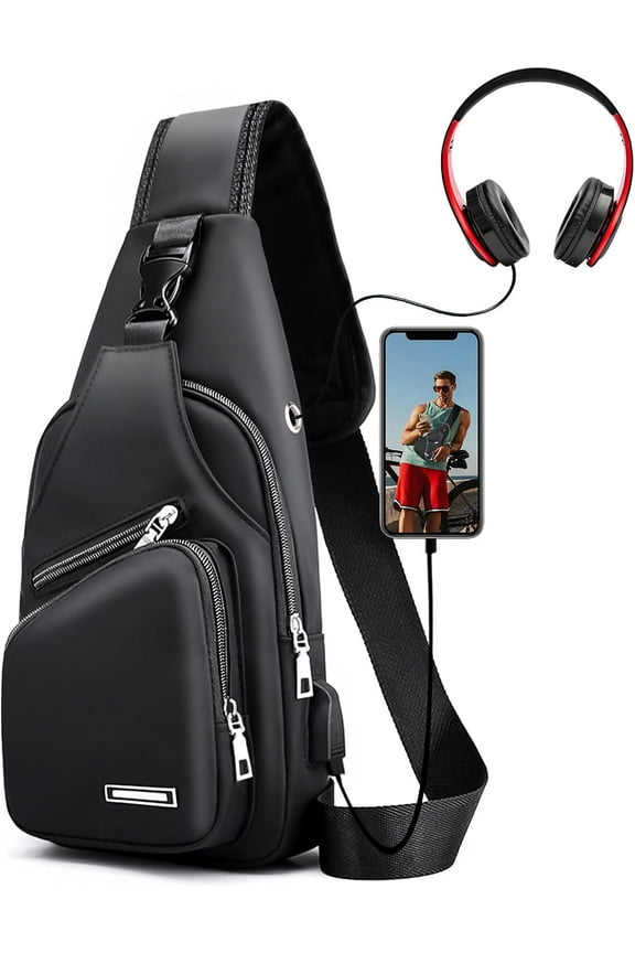 Mens Leather Crossbody Bag Trendy Sling Bag Man Purse Waterproof Sling Backpack Daypack Cross Body Chest Bag for Men