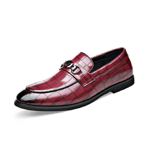 Mens Leather Dress Shoes Casual Comfort Loafers Fashion Classic Business Shoes Non-slip Breathable Driving Shoes Red 9.5 US