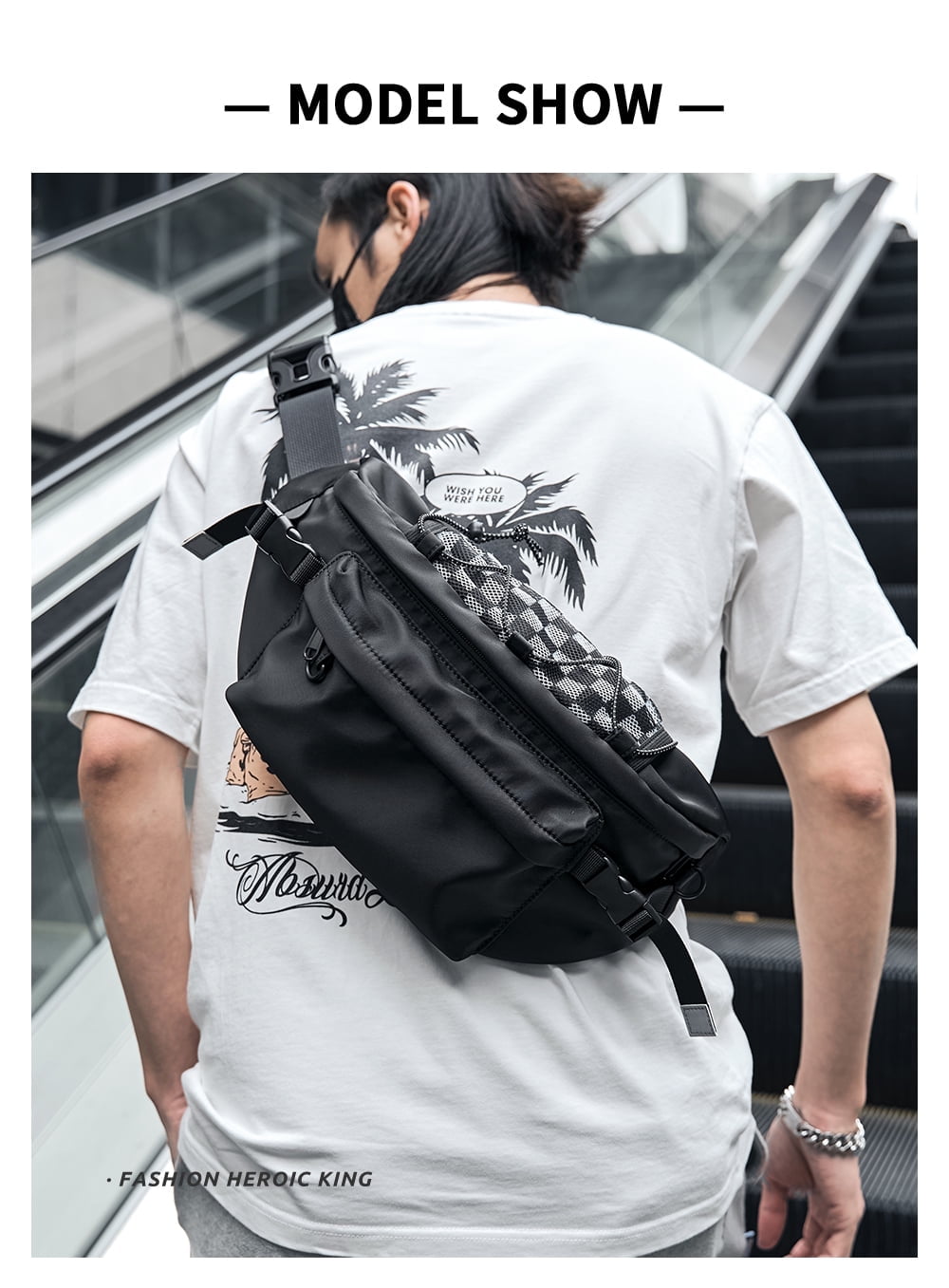 Mens Leather Fanny Pack Crossbody Waist Pack Travel Sport Pouch with Zipper Pockets