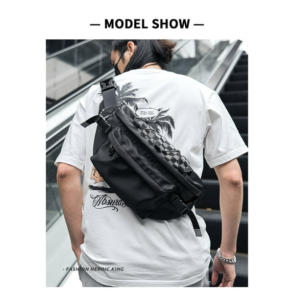 Mens Leather Fanny Pack Crossbody Waist Pack Travel Sport Pouch with Zipper Pockets