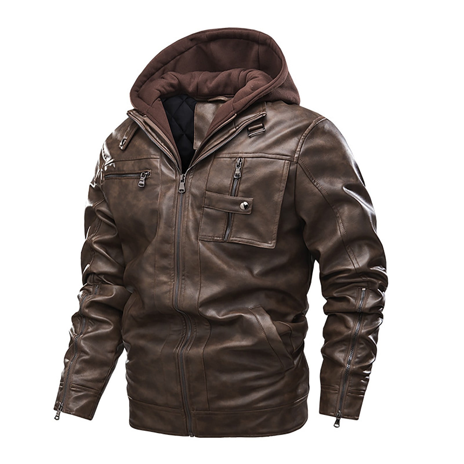 Mens Leather & Faux Leather Jackets & Coats Men Detachable Hat Leather