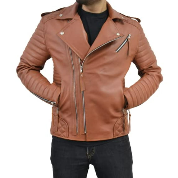 Mens Leather Jacket - Biker Leather Jacket For Men - Mens Leather Motorcycle Jackets Black Real Lambskin - Lightweight Slim Fit Winter Outerwear (Large (For Person Of Chest 42-43.5"), Brown)