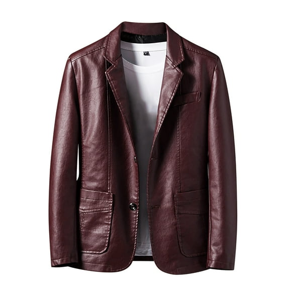 Mens Leather Jacket Casual Slim Fit Button Lapel Pockets Straight Jacket,,4XL
