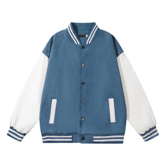 Mens Leather Jacket Fashion Varsi Causal Slim Fit Baseball Classic College Mens Autumn And Winter Jackets,Blue,L