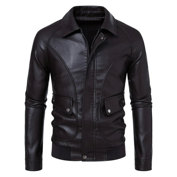 Mens Leather Jacket Full Zip Motorcycle Jackets Long Sleeve Retro Bomber Jackets Waterproof Lapel Collar Windbreak Coat Padded Waterproof Baseball Coat Fall Winter Warm Outwears