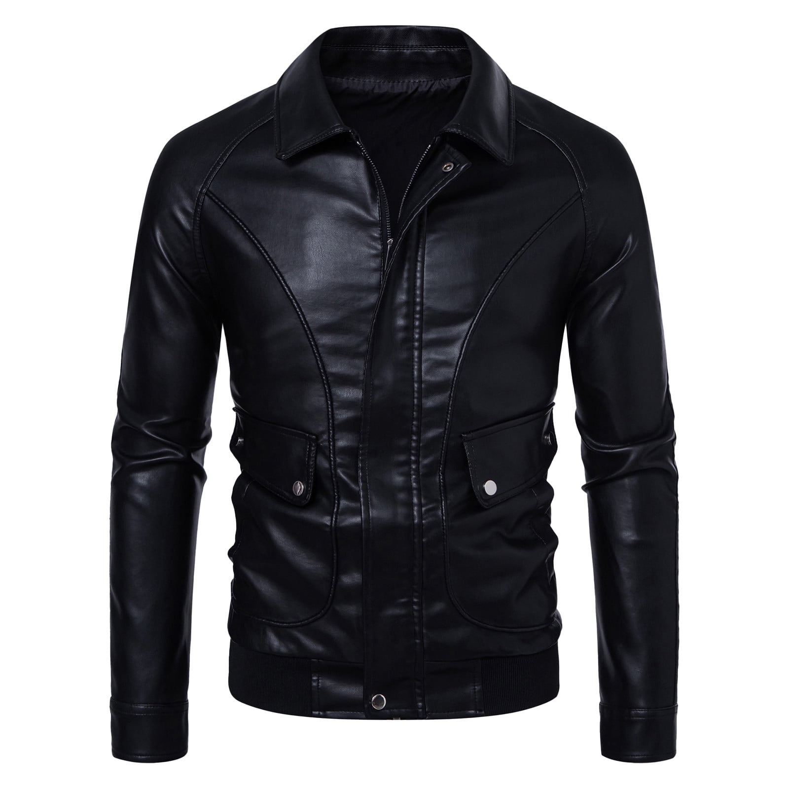 Mens Leather Jacket Full Zip Motorcycle Jackets Long Sleeve Retro Bomber Jackets Waterproof Lapel Collar Windbreak Coat Padded Waterproof Baseball Coat Fall Winter Warm Outwears