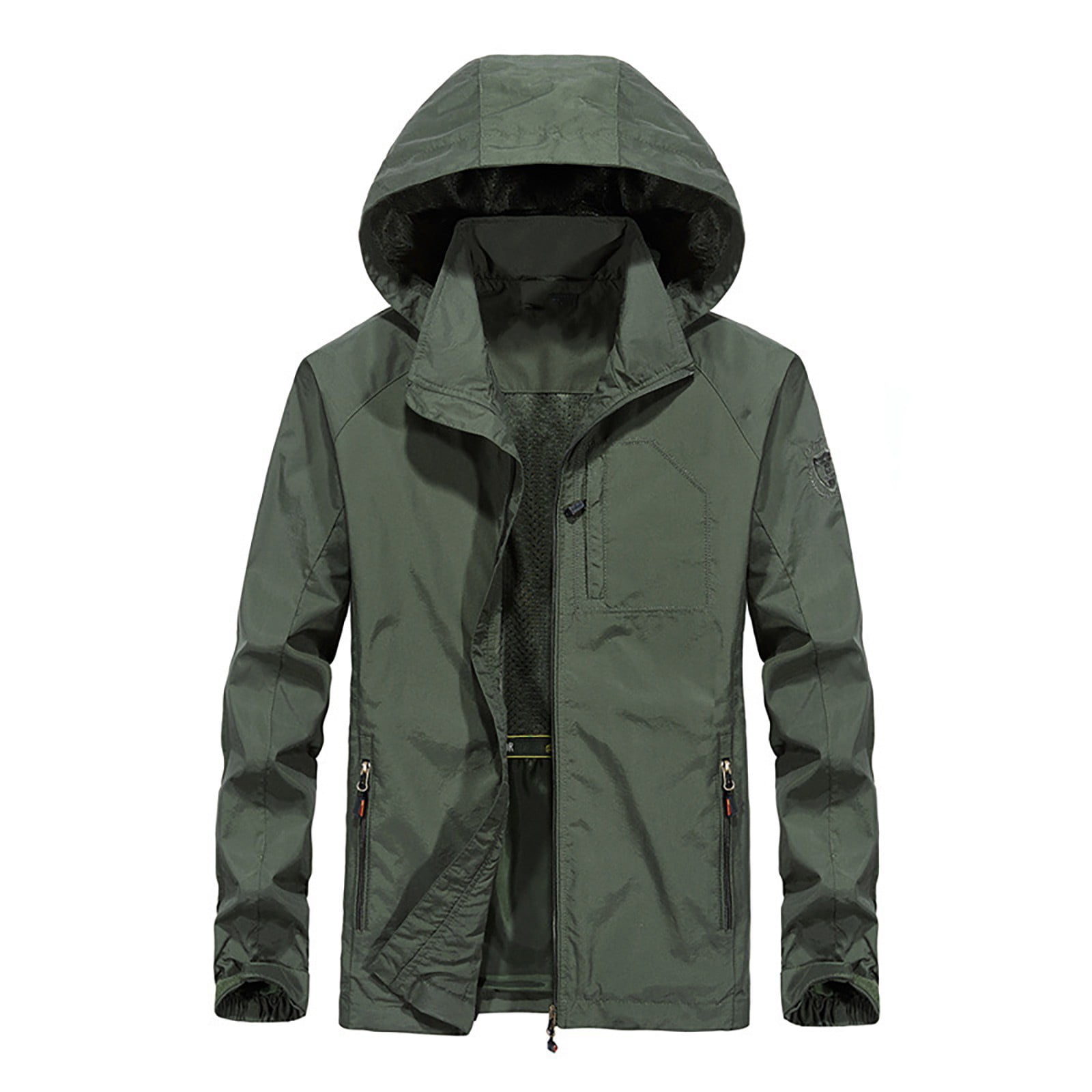 Mens Leather Jacket Lightweight Hooded Rain Outdoor Rain Hiking Travel ...