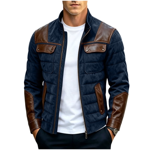 Mens Leather Jacket Moto Style Real Lambskin Leather Jacket Quilted Cafe Racer Classic Zip Up Biker Jacket for Men