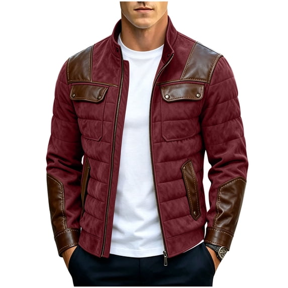 Mens Leather Jacket Moto Style Real Lambskin Leather Jacket Quilted Cafe Racer Classic Zip Up Biker Jacket for Men