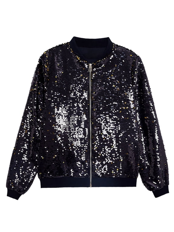 Mens Leather Jacket Sequin Zip Up Long Sleeves Party Disco Sparkly Mens Workout Jacket,BK1,M