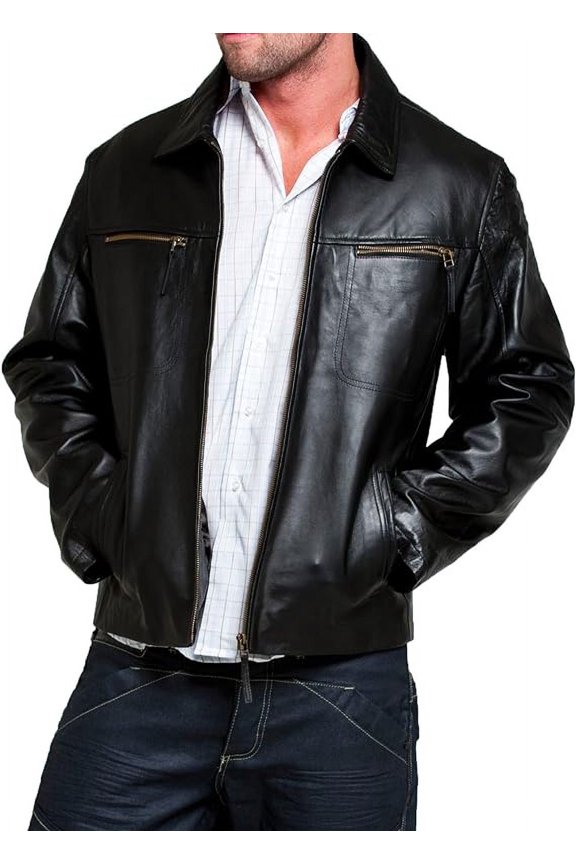 Mens Leather Jacket Slim Fit Biker Motorcycle Black Genuine Lambskin Jacket Coat A277