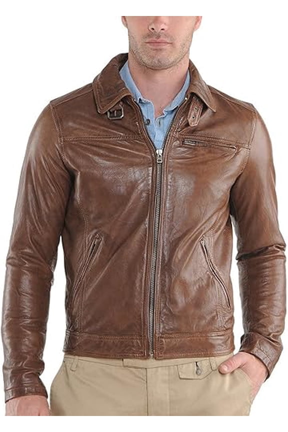 Mens Leather Jacket Slim Fit Biker Motorcycle Dark Tan Genuine Lambskin Jacket Coat A336