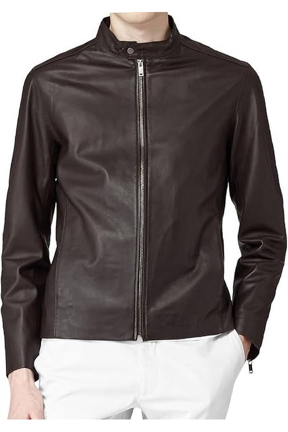 Mens Leather Jacket Slim Fit Biker Motorcycle Genuine Brown Lambskin Jacket Coat A776