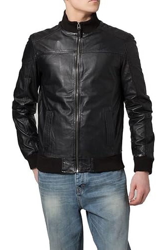 Mens Leather Jacket Slim Fit Biker Motorcycle Genuine Lambskin Black Jacket Coat A820