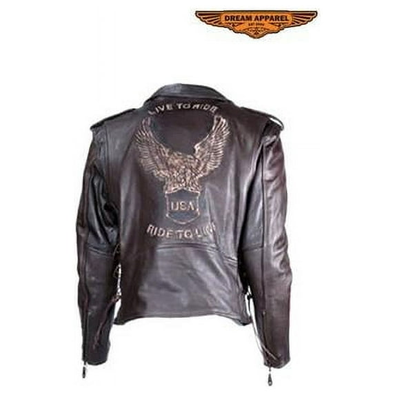 Mens Leather Jacket with Emboss Eagle - Small