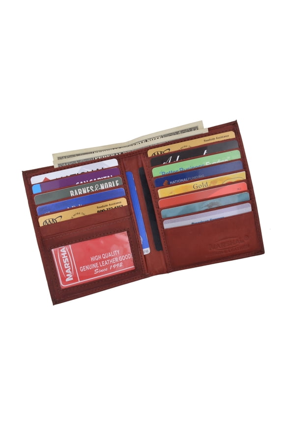 Mens Leather Large Hipster Bifold Credit Card Id Wallet Euro Burgundy RFID