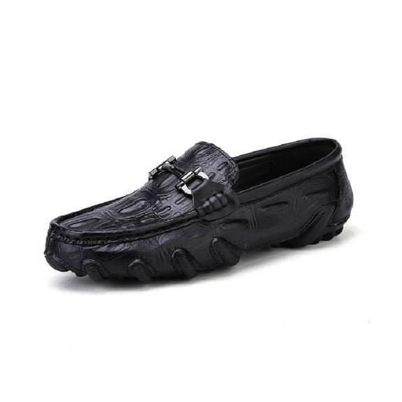 Mens Leather Loafers Comfortable Non-slip Driving Shoes Lightweight Office Shoes Business Boat Shoes Black 10 US