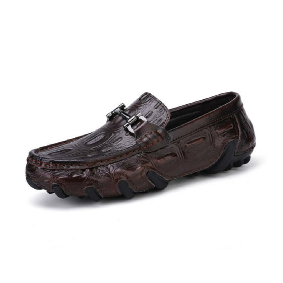 Mens Leather Loafers Comfortable Non-slip Driving Shoes Lightweight Office Shoes Business Boat Shoes Brown 6.5 US