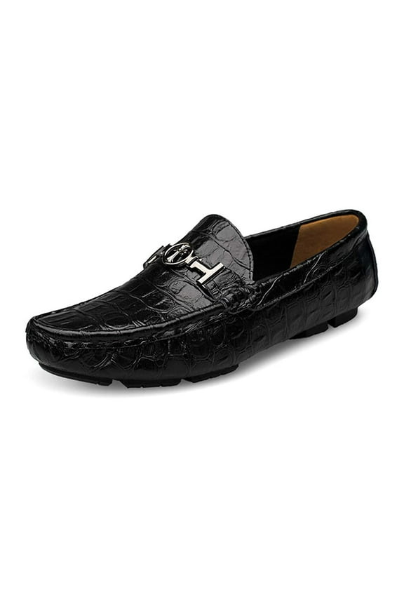 Mens Leather Loafers Slip-Ons Casual Driving Flat Walking Moccasin Business Boat Shoes Fashion Slipper Wedding 10.5 Black