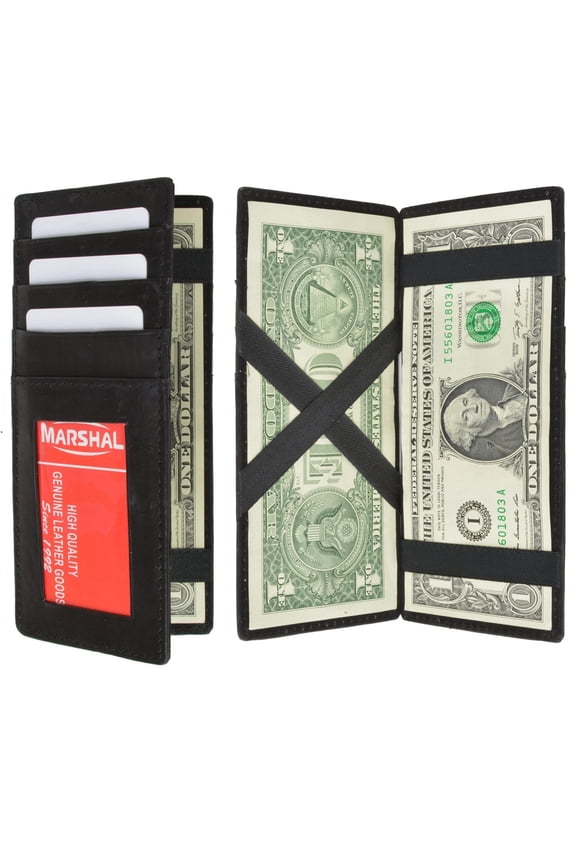 Mens Leather Magic Wallet ID Window Credit Cards Clip Money Holder Bifold Black