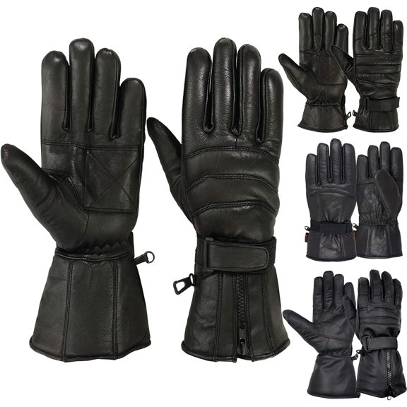 Mens Leather Motorcycle Glove for Cold Weather, Black