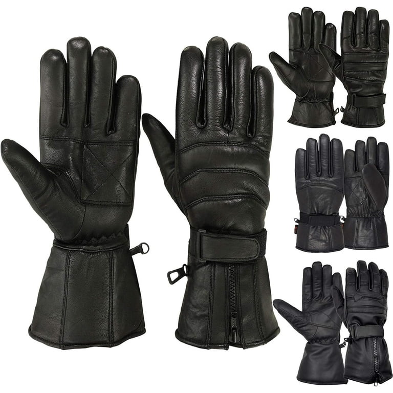 Mens Leather Motorcycle Glove for Cold Weather, Black 