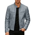 thumbnail image 1 of Mens Leather Motorcycle Jacket Stand Collar Punk Style Outerwear Coat Casual Riding Protective Gear Grey Size M, 1 of 4