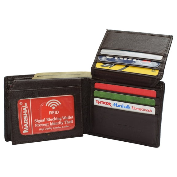Mens Leather Multi Card Bifold with Double Flip-up 3 Id Windows RFID Blocking