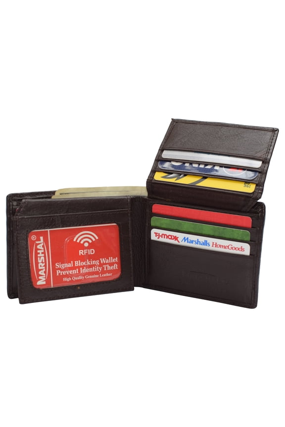 Mens Leather Multi Card Bifold with Double Flip-up 3 Id Windows RFID Blocking