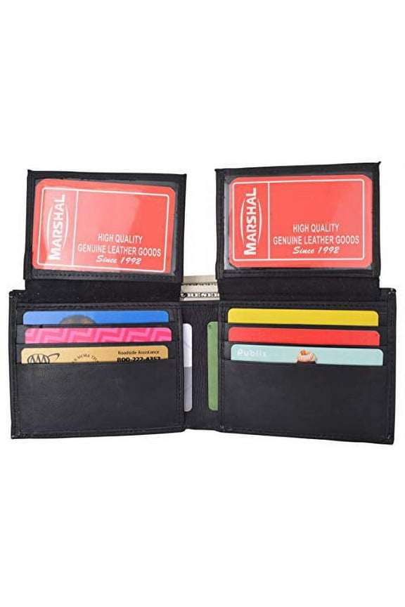 Mens Leather Multi Card Bifold with Double Flip-up 4 ID Windows Black