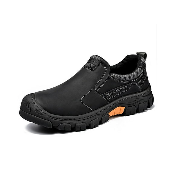 Mens Leather Non-slip Loafers Outdoor Hiking Sneakers Lightweight Casual Work Shoes Comfortable Soft Driving Shoes Black 11 US