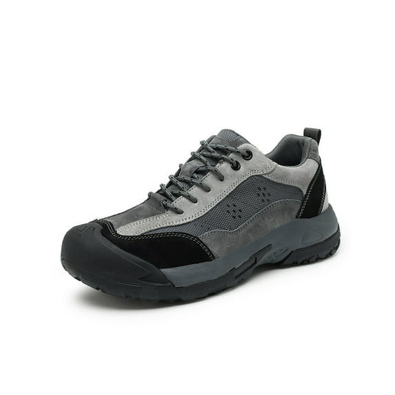 Mens Leather Outdoor Hiking Shoes Casual Breathable Sneakers Non-slip Wearable Work Shoes Comfortable Driving Shoes Gray 8.5 UK
