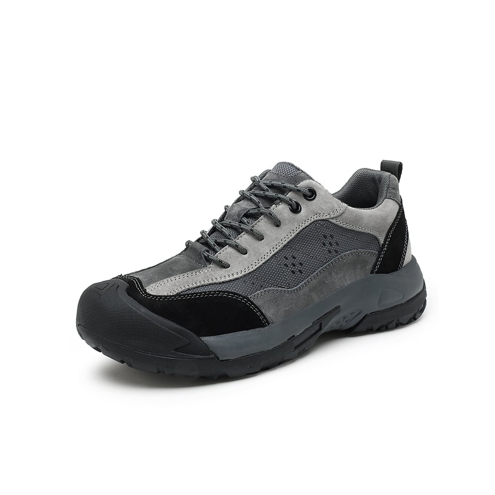 Mens Leather Outdoor Hiking Shoes Casual Breathable Sneakers Non-slip Wearable Work Shoes Comfortable Driving Shoes Gray 8 UK