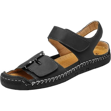 Mens Leather Sandals Hollow Closed Toe Summer Outdoor Casual Beach Shoes