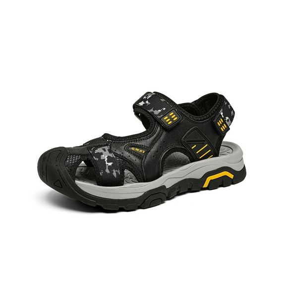 Mens Leather Sandals Summer Outdoor Beach Shoes Lightweight Comfortable Water Sports Hiking Closed Toe Black 10 US