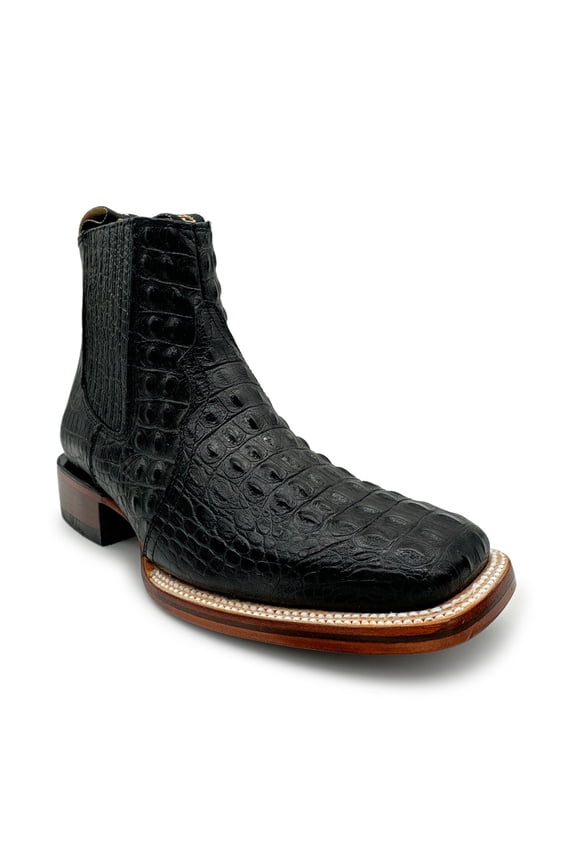 Mens Leather Short Ankle Cowboy Boot With Embossed Crocodile Print