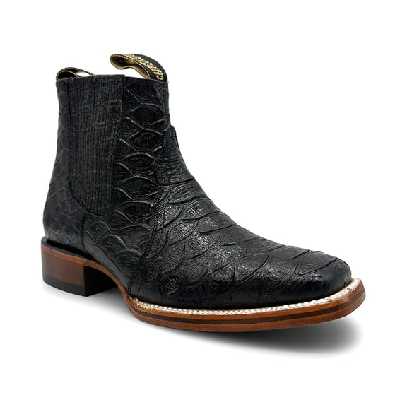 The Western Shops Mens Python Print Embossed Short Ankle Cowboy Leather Boot