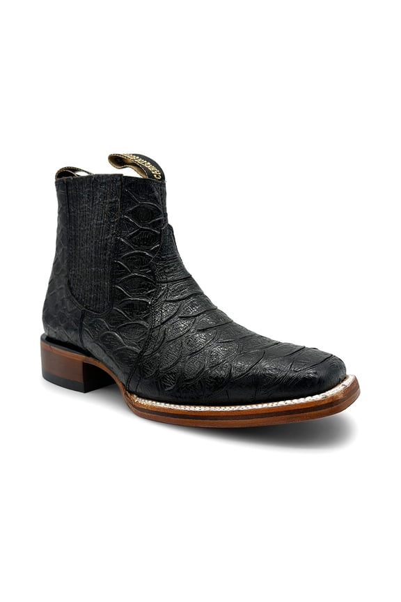 Mens Python Print Embossed Short Ankle Cowboy Leather Boot