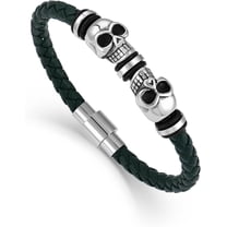 Mens Leather Skull Bracelet Multi-Layer Braided Skeleton Bracelet Punk Hip Hop Wristband Father's Day Birthday Jewelry Gifts for Men 8.5" Stainless Steel Buckle Bangle