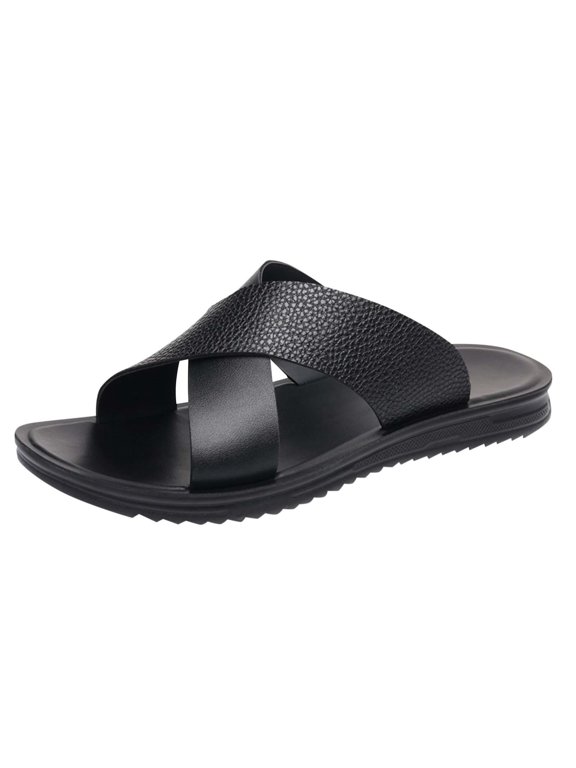 Mens Leather Slides Men's Cross Sandals Lightweight Open Toe Slipper for Summer Men's Fashion Casual Open Toe Soft Sole Spring And Summer Breathable Trendy Beach Sandals